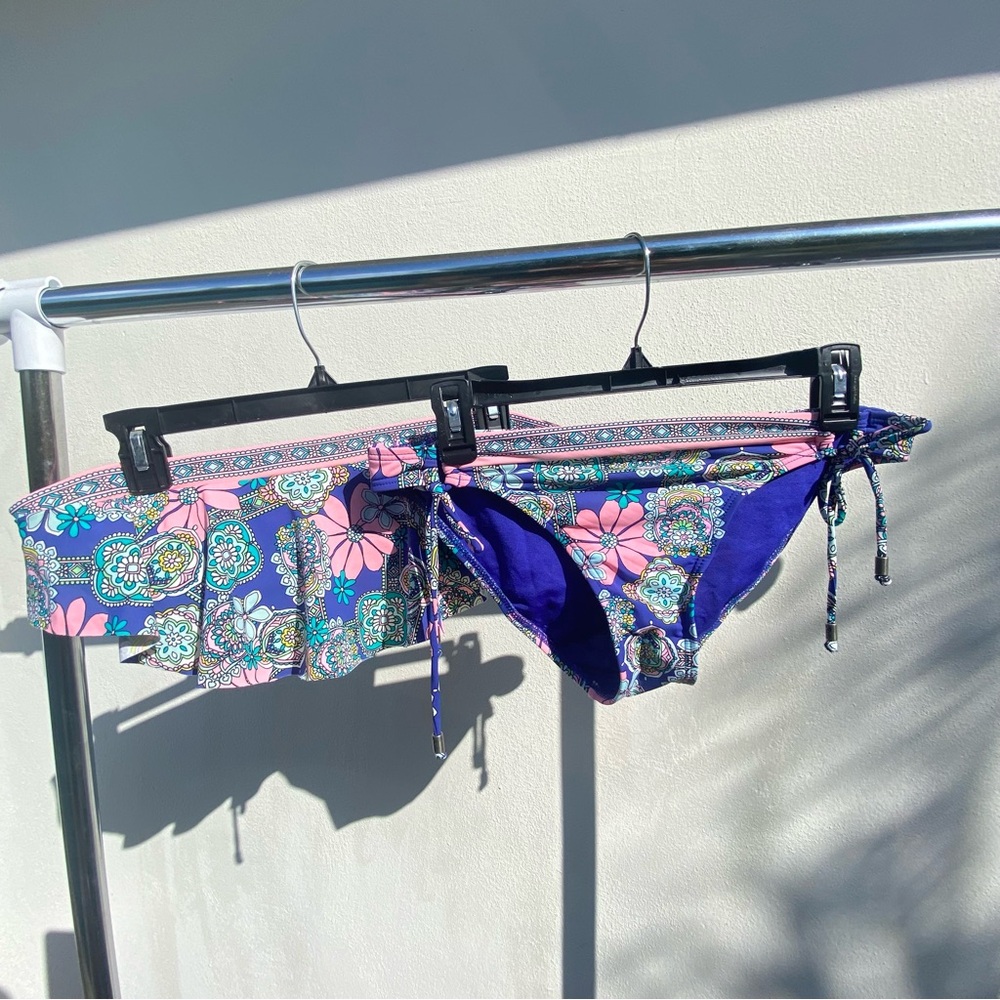 Hobie Pink & Blue Floral Bandeau Bikini Set Size Large